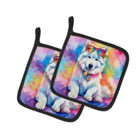 Samoyed Hippie Dawg Pair of Pot Holders Kitchen Heat Resistant Pot Holders Sets Oven Hot Pads for Cooking Baking BBQ, 7 1/2 x 7 1/2 (default: Default)